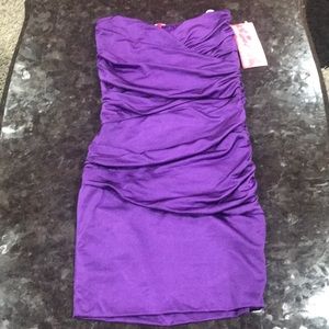 Women’s strapless party dress.